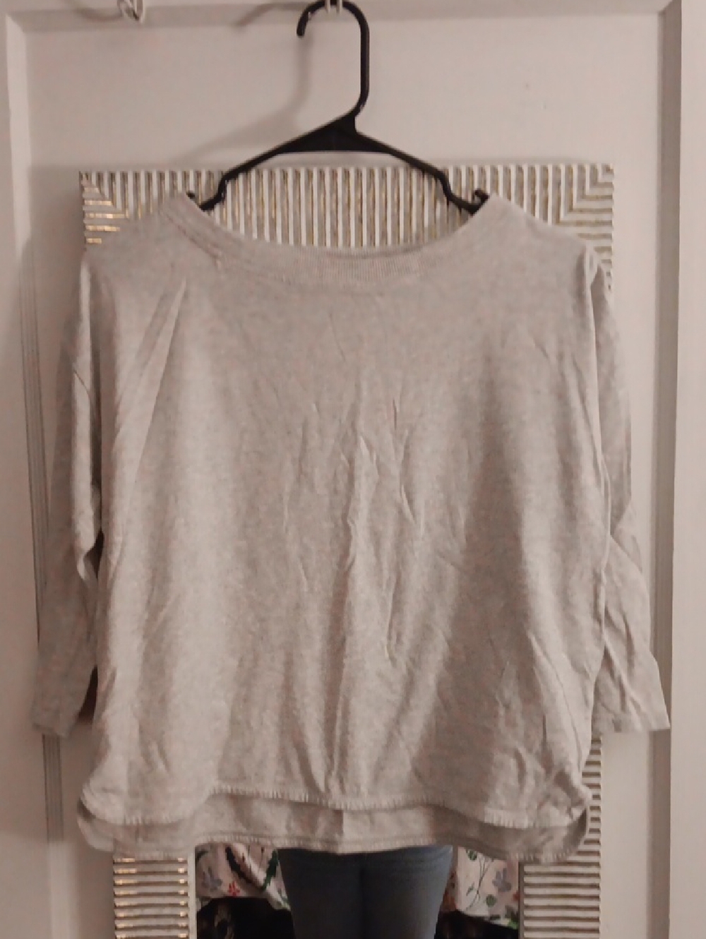 Garnet Hill Light Gray Boatneck, 3/4 Sleeves Top